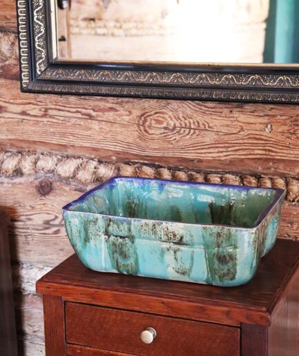 Umywalka prostokątna nablatowa turkusowa zielona