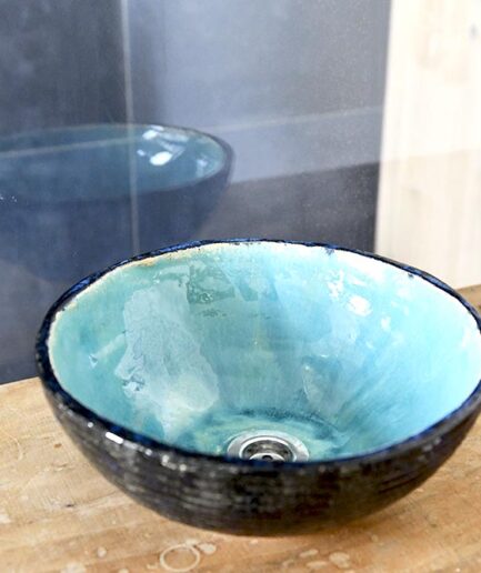 Umywalka Nablatowa "Perłowa" Ręcznie Robiona z Przyjaznej Naturze Ceramiki w Odcieniu Turkusowym