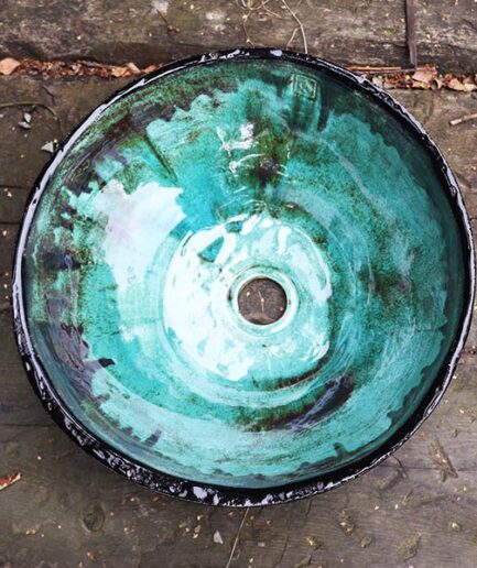 Ceramiczna Umywalka: Turkusowa Funkia Zielona
