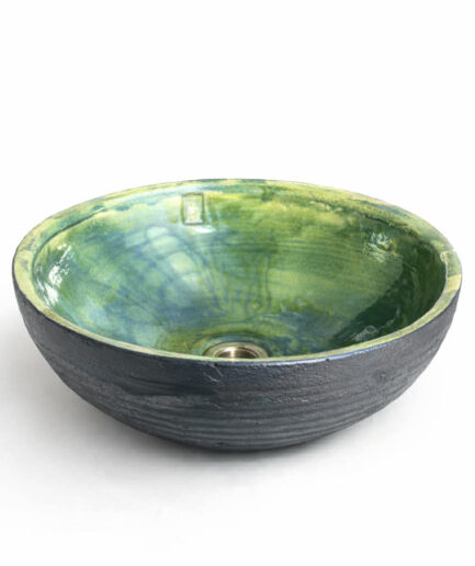 Malachitowa Umywalka Ceramiczna Nablatowa Okrągła Ręcznie Robiona
