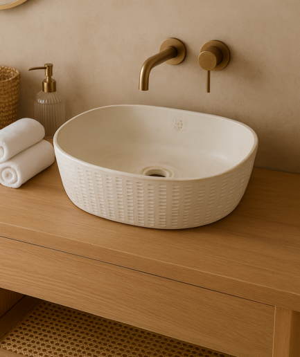 biała owalna umywalka