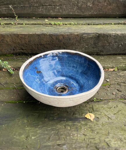 Umywalka „Niebieska Chmurka” Ceramiczna Nablatowa Okrągła Ręcznie Robiona