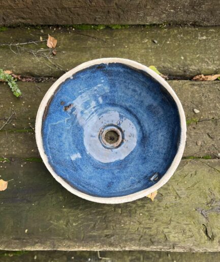 Umywalka „Niebieska Chmurka” Ceramiczna Nablatowa Okrągła Ręcznie Robiona