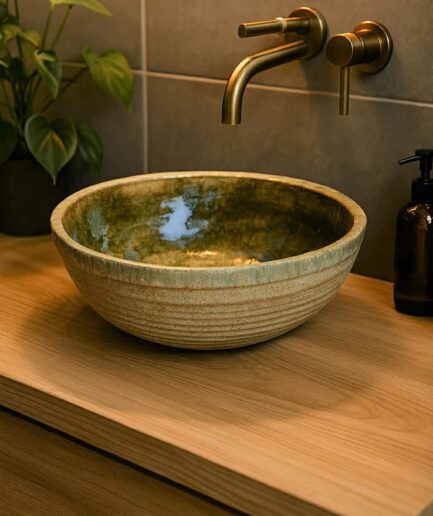 Malachitowa jasna Umywalka Ceramiczna Nablatowa Okrągła Ręcznie Robiona