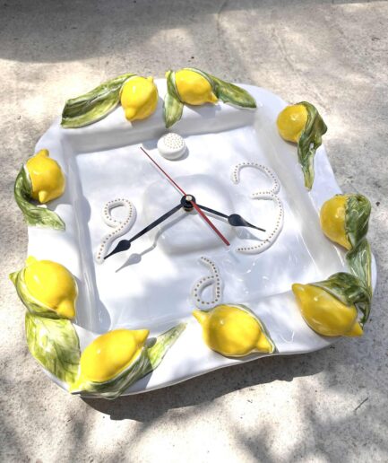 Duży ceramiczny zegar ścienny z cytrynami kuchnia śródziemnomorska