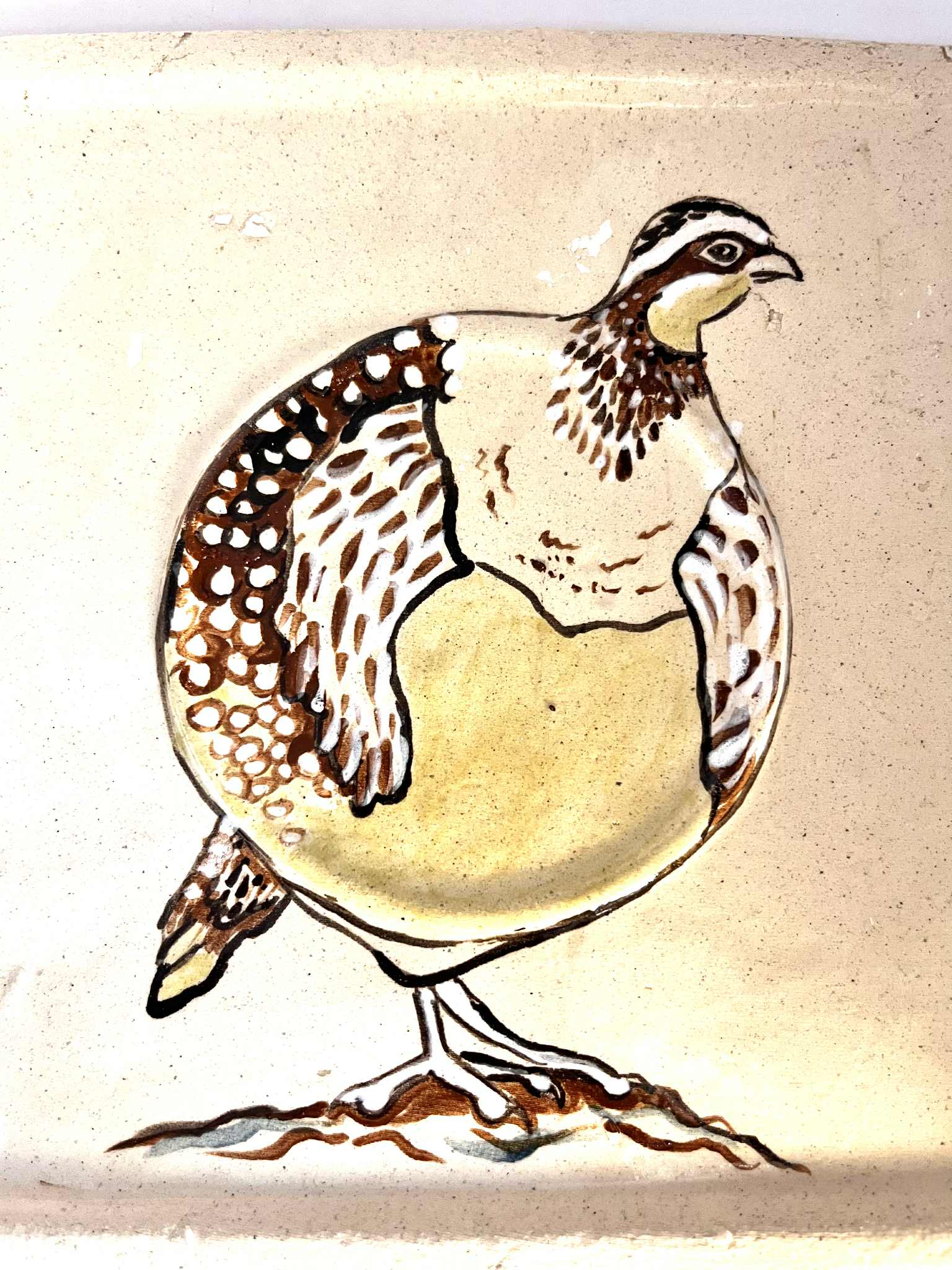 Ręcznie malowany kafel ceramiczny z przepiórką Ręcznie malowany kafel ceramiczny z przepiórką