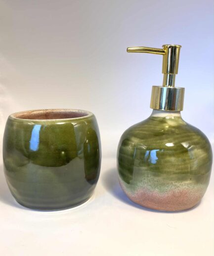 Zestaw łazienkowy "Malachit" – dozownik i kubek na szczoteczki