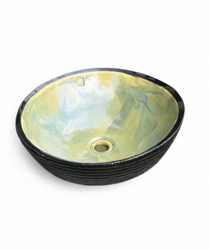 Malachitowa Umywalka Ceramiczna Nablatowa Okrągła Ręcznie Robiona